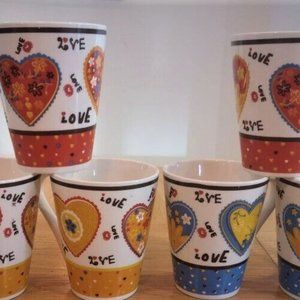 Set of 6 Mug Cup Coffee Tea 11oz Individual Box Ceramic Fine China Heart Love
